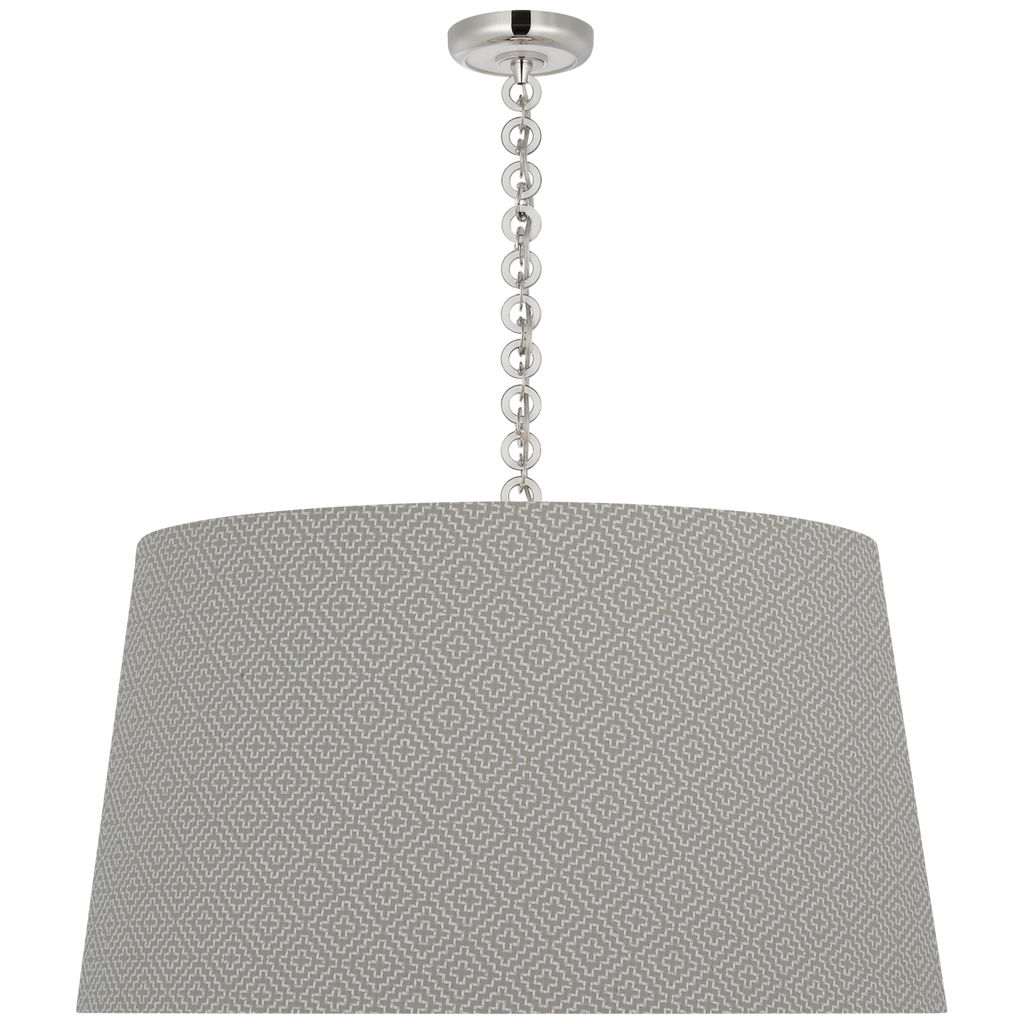 Evelyn 33" Hanging Shade | Polished Nickel and White Oak | Schumacher Dove Soho Weave Shade