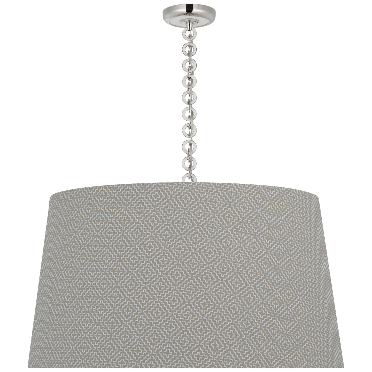 Evelyn 33" Hanging Shade | Polished Nickel and White Oak | Schumacher Dove Soho Weave Shade