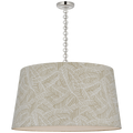 Evelyn 33" Hanging Shade | Polished Nickel and White Oak | Schumacher Taupe Abstract Leaf Shade