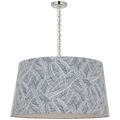 Evelyn 33" Hanging Shade | Polished Nickel and White Oak | Schumacher Navy Abstract Leaf Shade