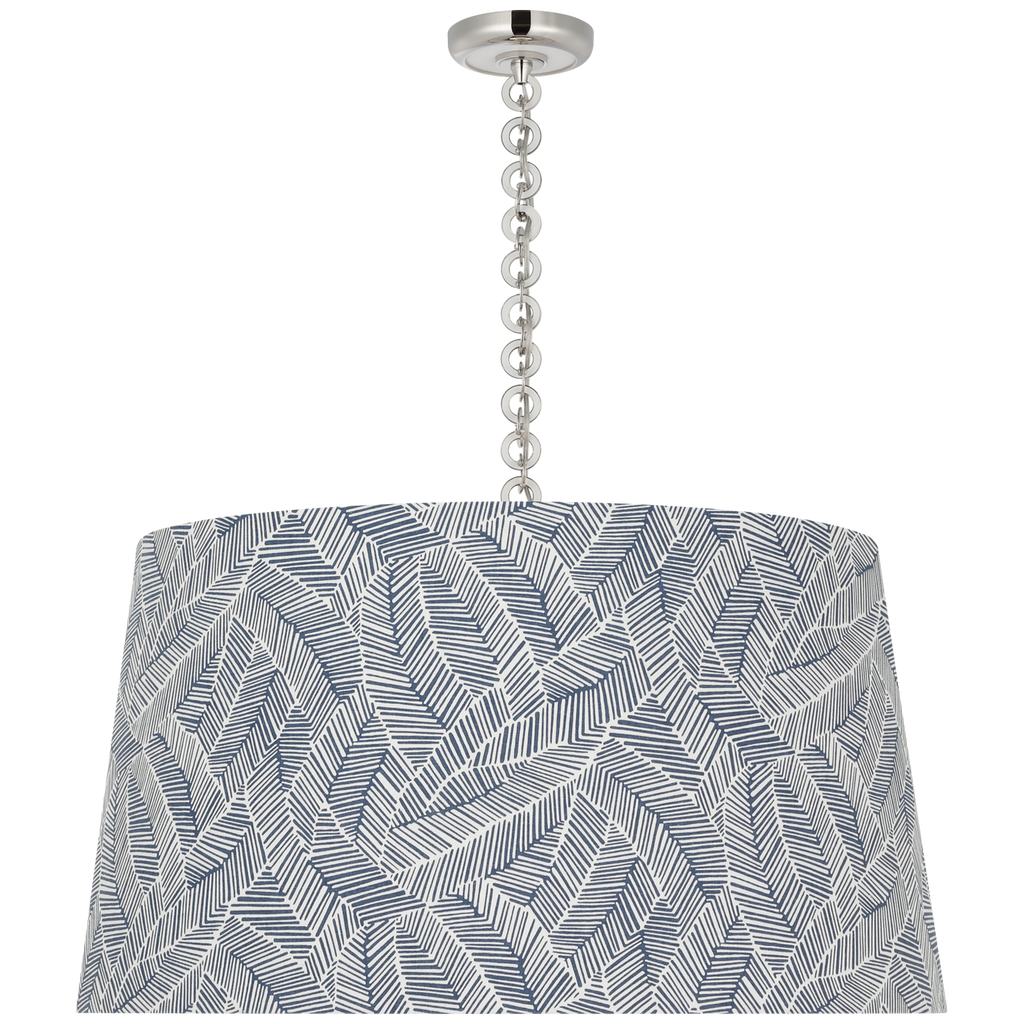 Evelyn 33" Hanging Shade | Polished Nickel and White Oak | Schumacher Navy Abstract Leaf Shade