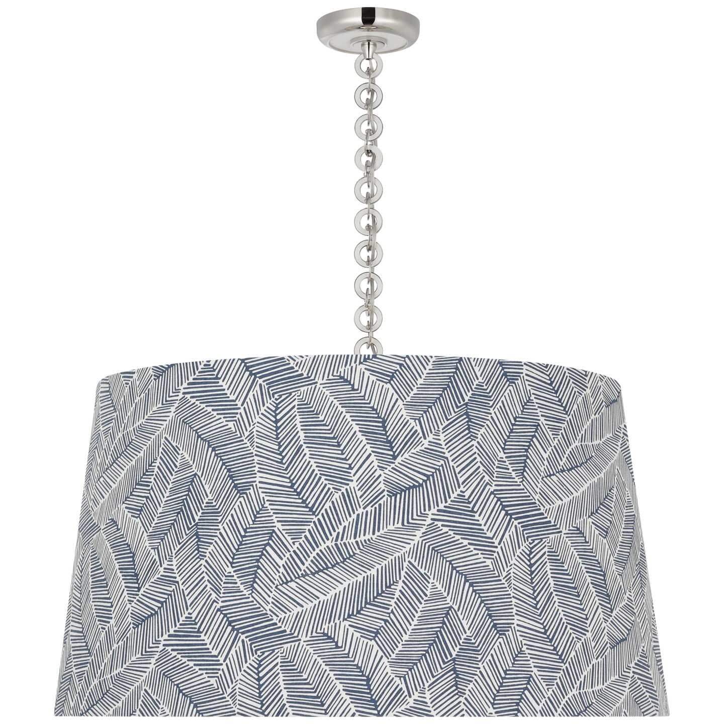 Evelyn 33" Hanging Shade | Polished Nickel and White Oak | Schumacher Navy Abstract Leaf Shade