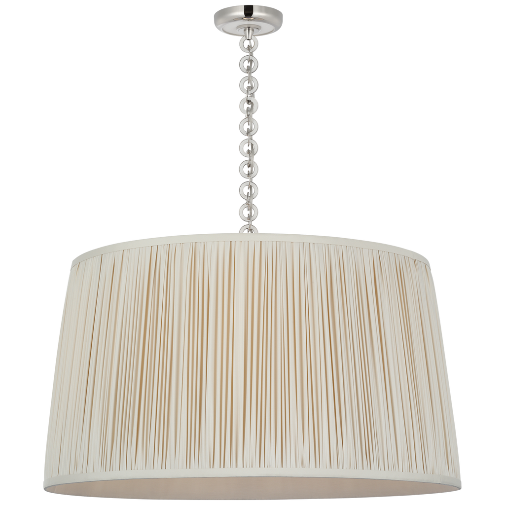 Evelyn 33" Hanging Shade | Polished Nickel and White Oak | Champagne Silk Pleated Shade