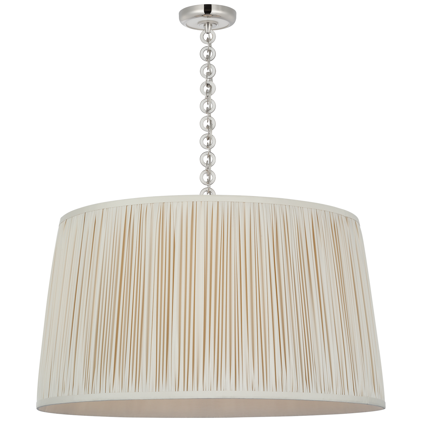 Evelyn 33" Hanging Shade | Polished Nickel and White Oak | Champagne Silk Pleated Shade