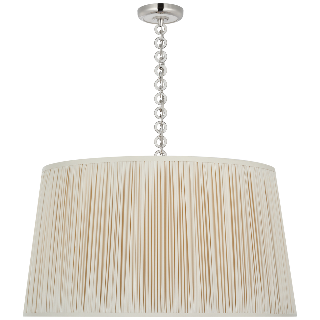 Evelyn 33" Hanging Shade | Polished Nickel and White Oak | Champagne Silk Pleated Shade