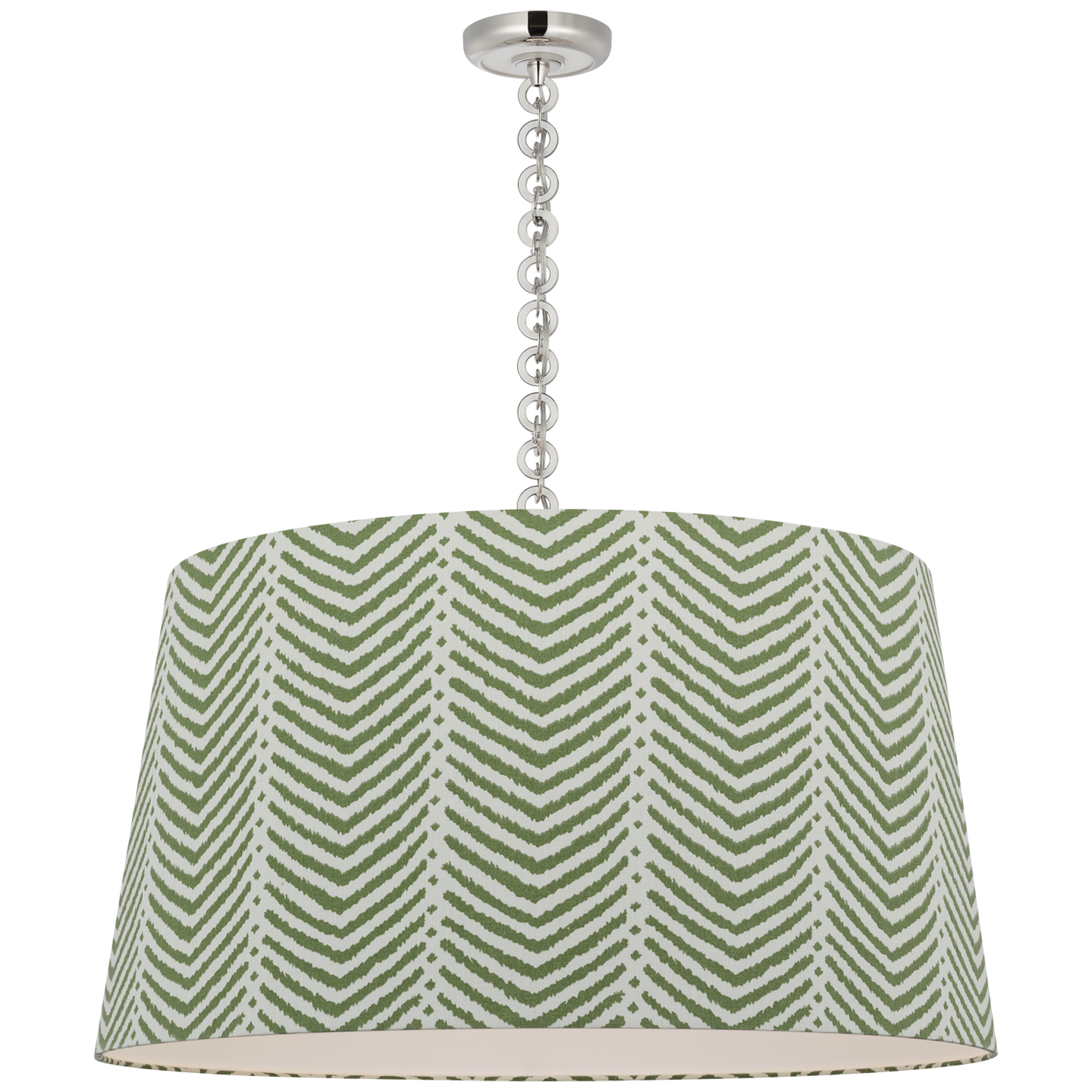 Evelyn 33" Hanging Shade | Polished Nickel and White Oak | Schumacher Verde La Jolla Shade