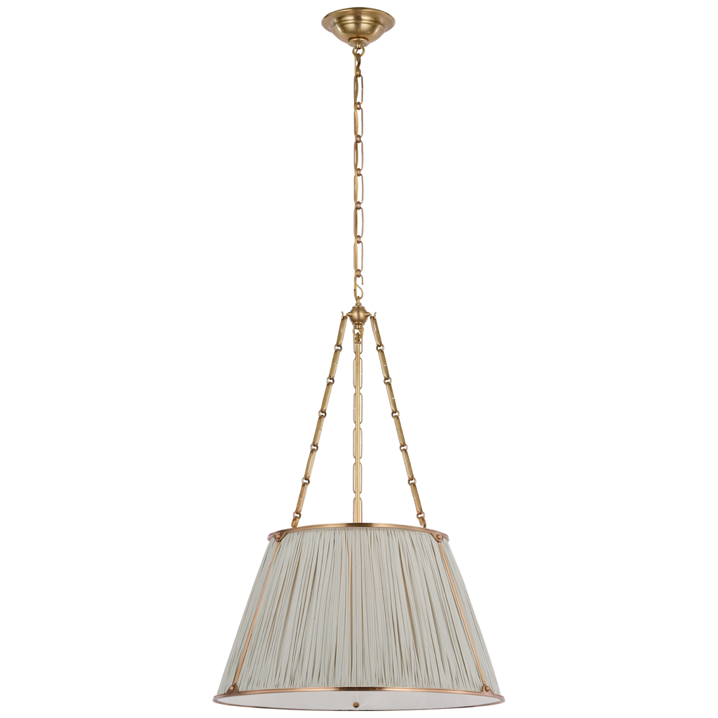 Allister 21" Hanging Shade | Hand-Rubbed Antique Brass | Schumacher Blue Charee Stripe Pleated Shade