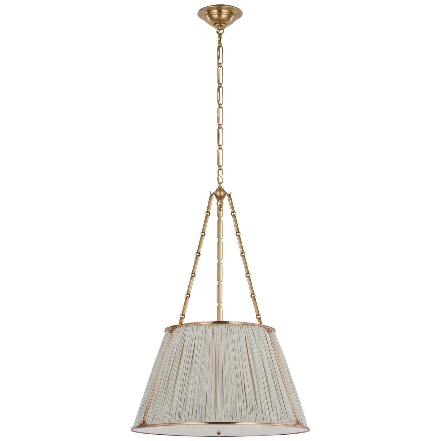 Allister 21" Hanging Shade | Hand-Rubbed Antique Brass | Schumacher Blue Charee Stripe Pleated Shade