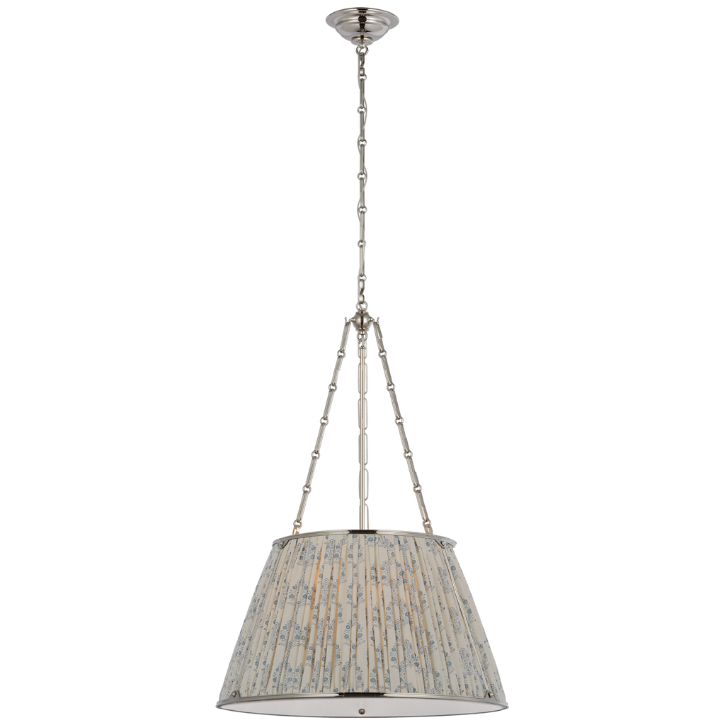Allister 21" Hanging Shade | Polished Nickel | Schumacher Blue Aditi Pleated Shade