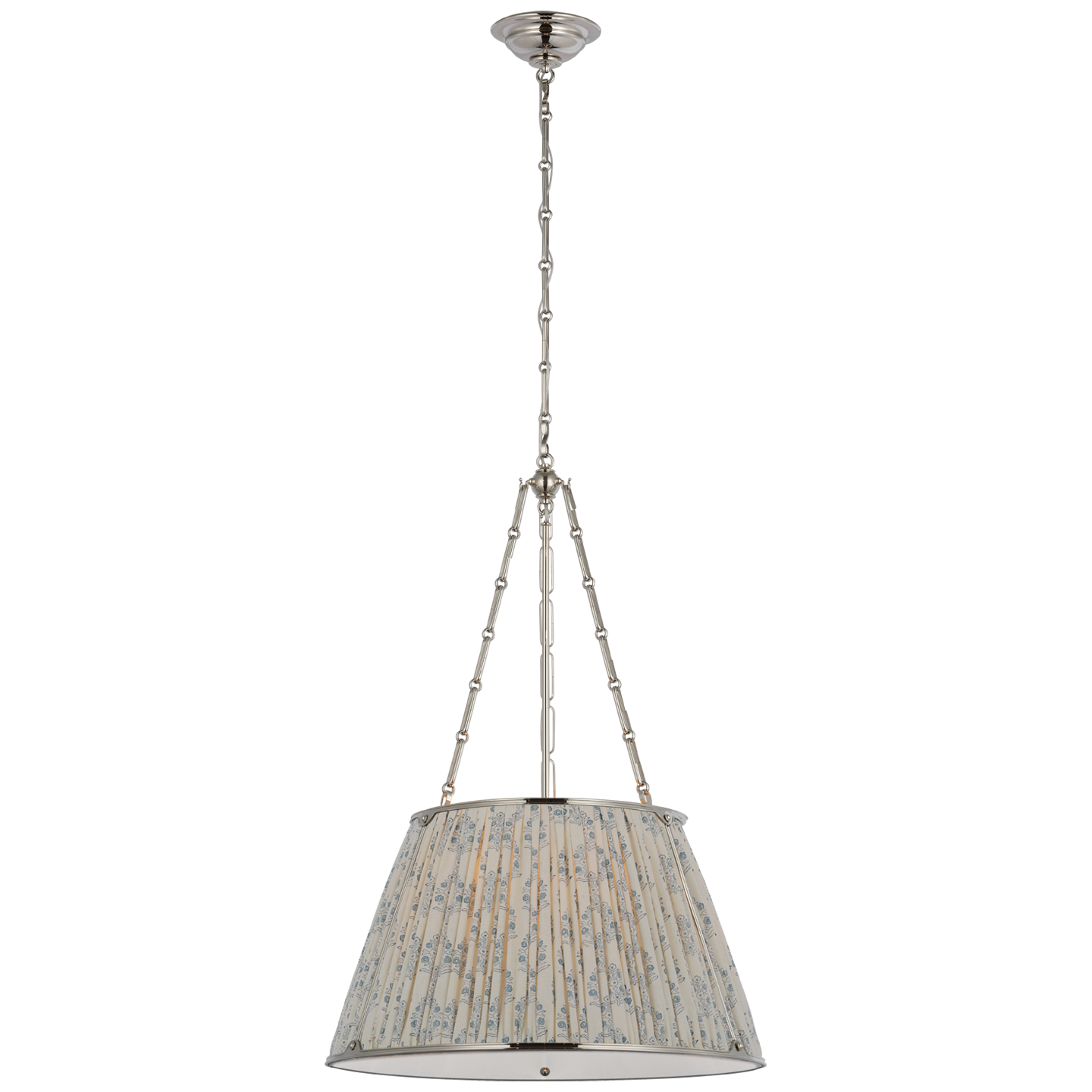 Allister 21" Hanging Shade | Polished Nickel | Schumacher Blue Aditi Pleated Shade