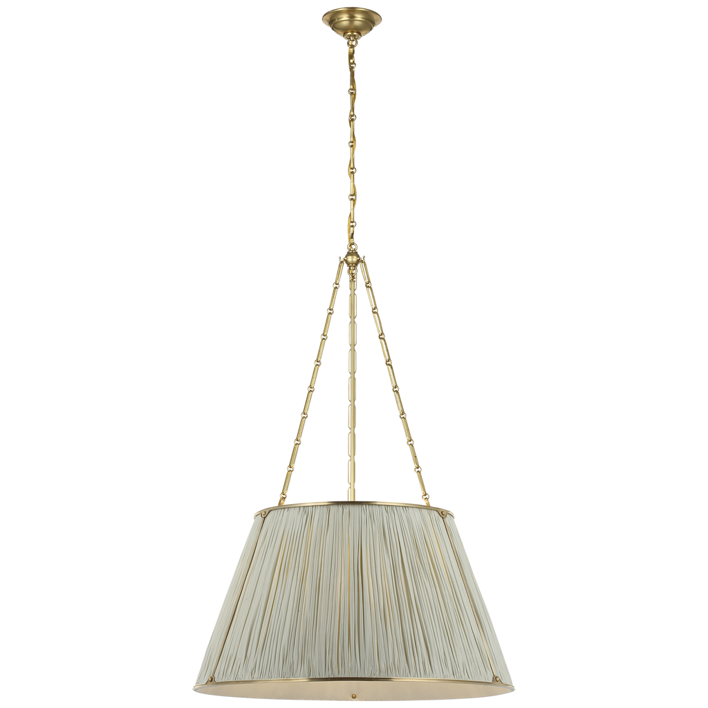 Allister 29" Hanging Shade | Hand-Rubbed Antique Brass | Schumacher Blue Charee Stripe Pleated Shade