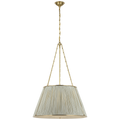 Allister 29" Hanging Shade | Hand-Rubbed Antique Brass | Schumacher Blue Charee Stripe Pleated Shade