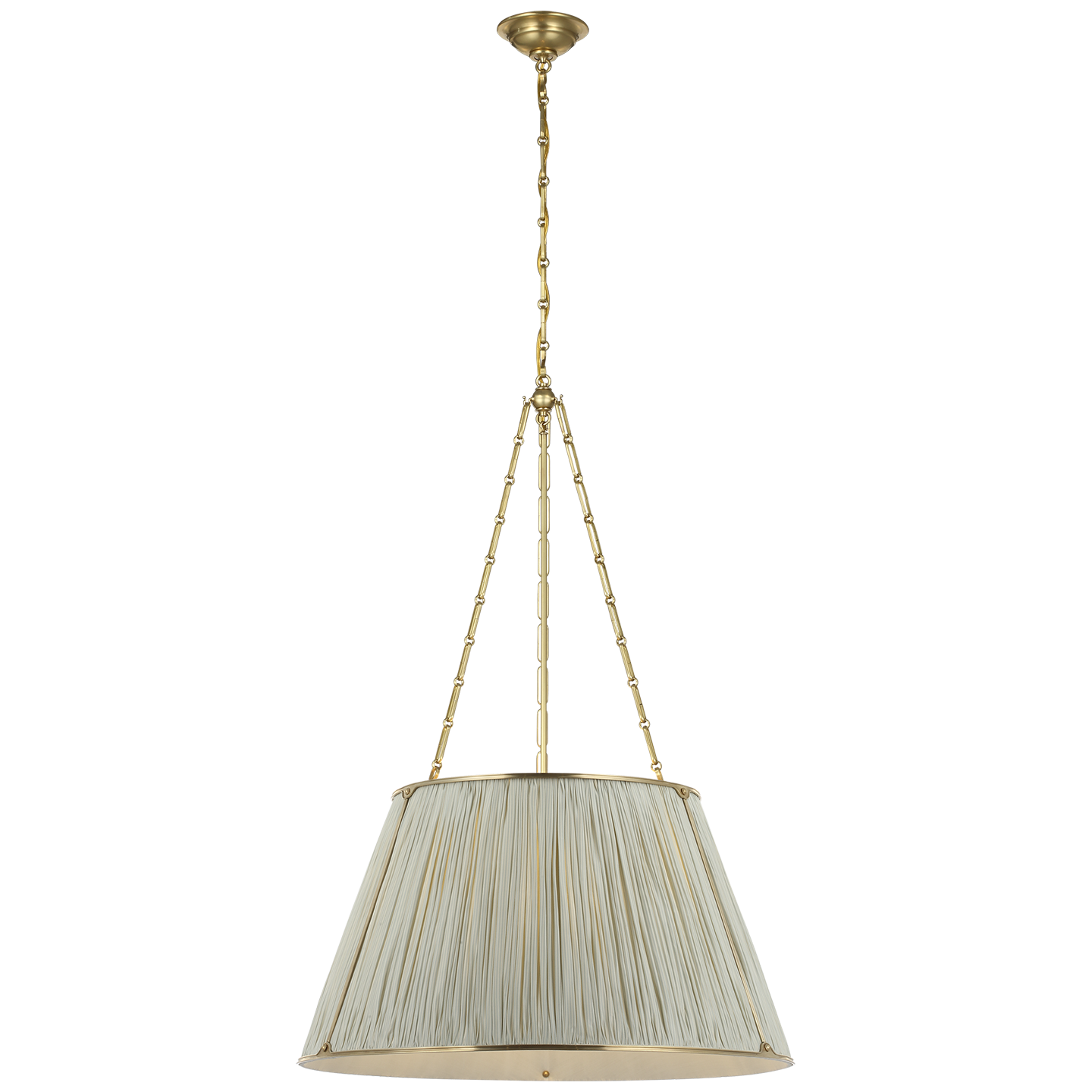 Allister 29" Hanging Shade | Hand-Rubbed Antique Brass | Schumacher Blue Charee Stripe Pleated Shade