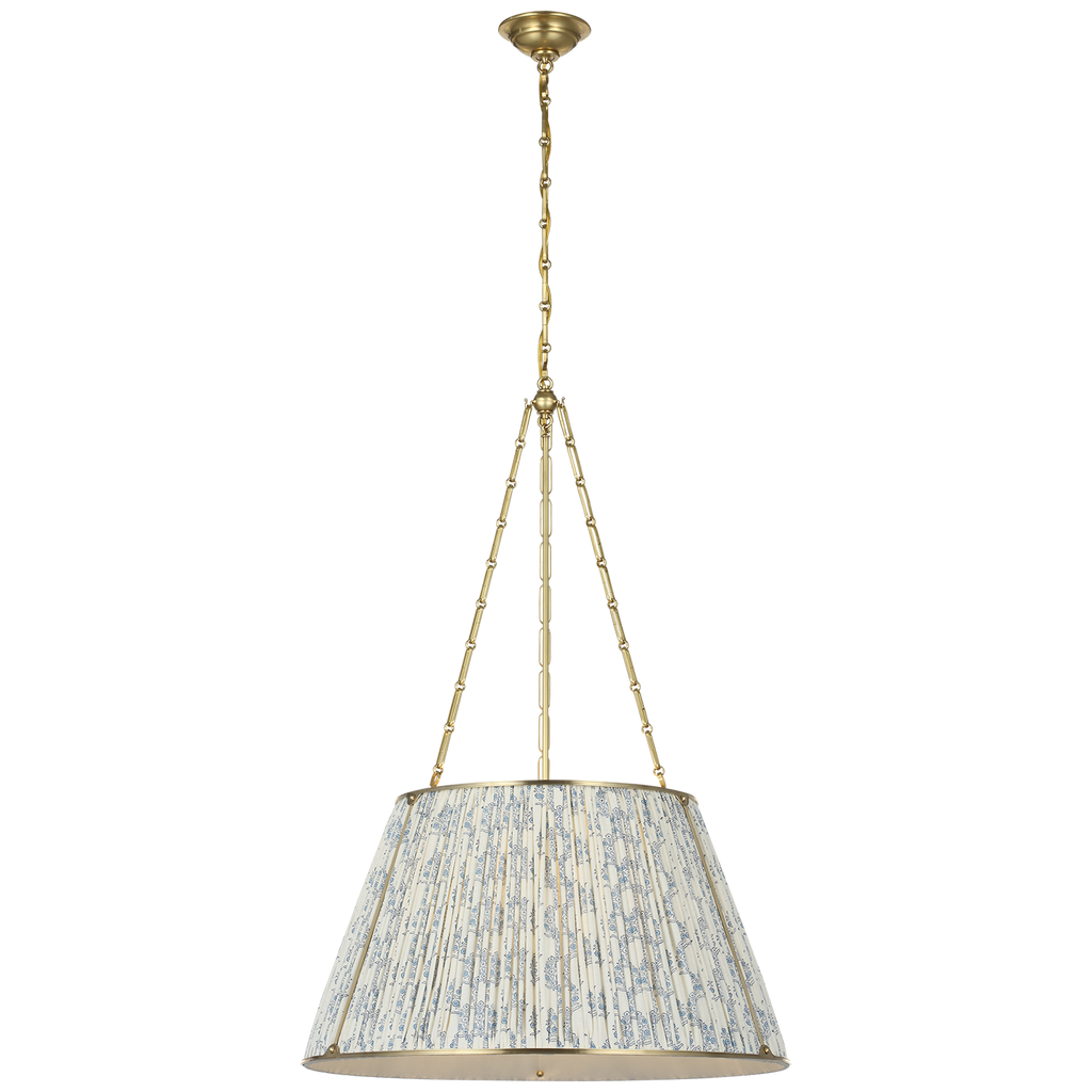 Allister 29" Hanging Shade | Hand-Rubbed Antique Brass | Schumacher Blue Aditi Pleated Shade