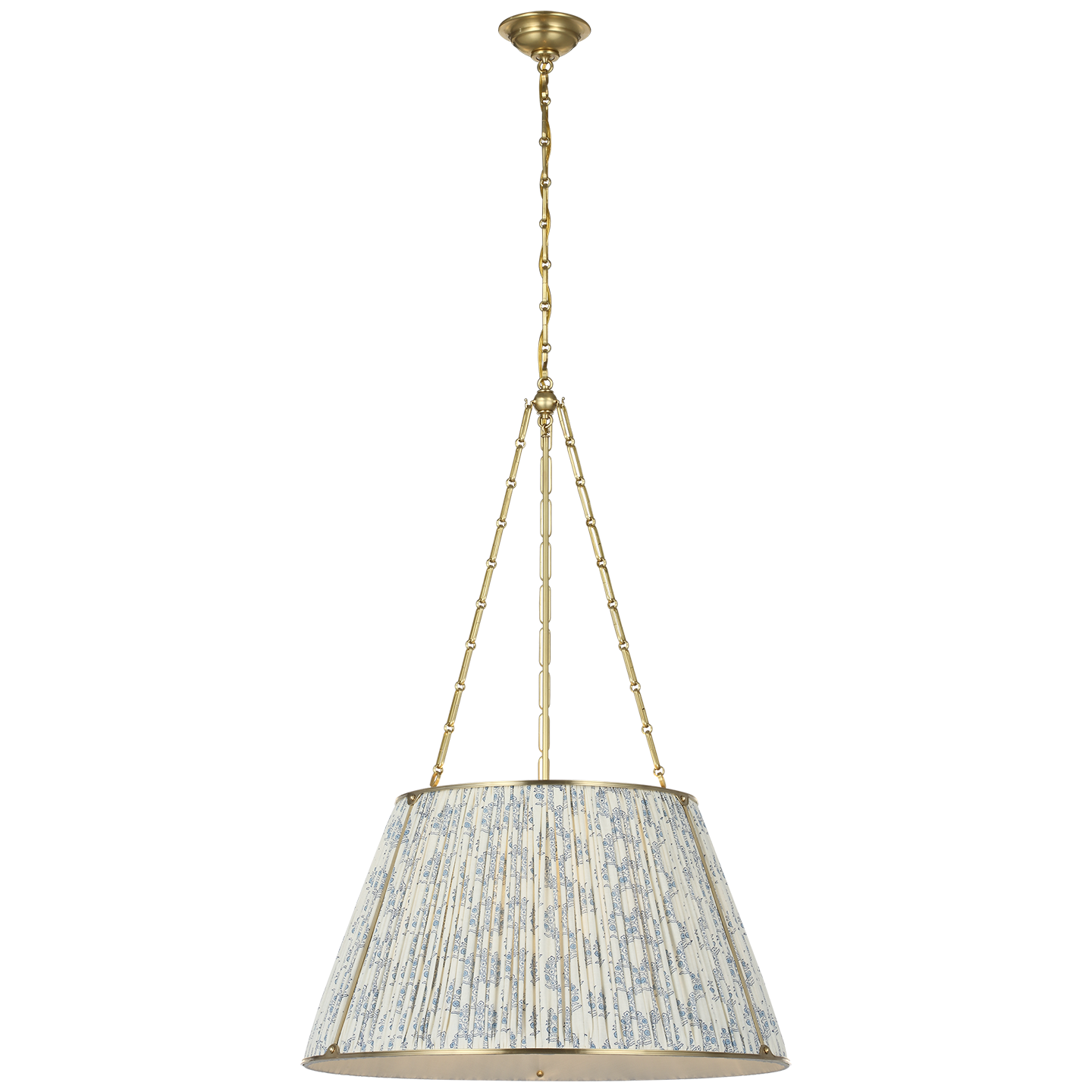 Allister 29" Hanging Shade | Hand-Rubbed Antique Brass | Schumacher Blue Aditi Pleated Shade