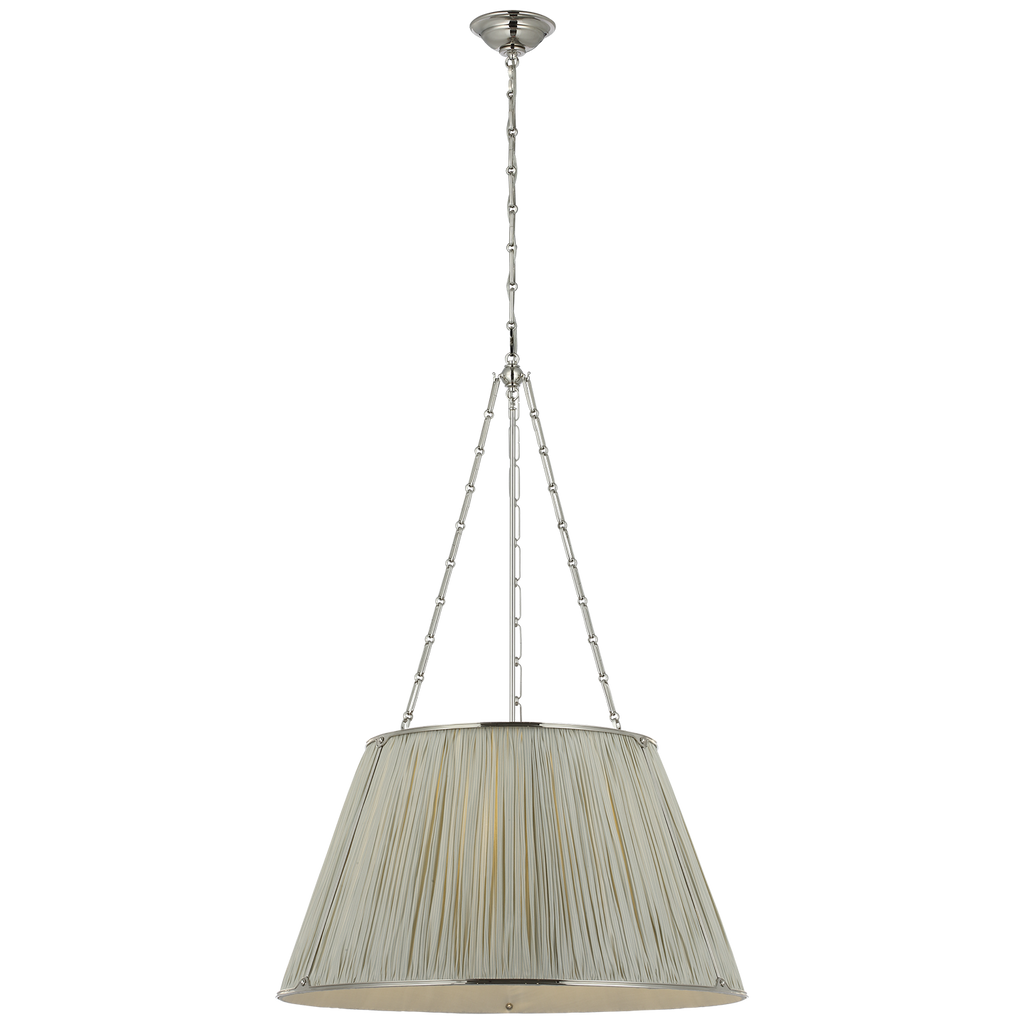 Allister 29" Hanging Shade | Polished Nickel | Schumacher Blue Charee Stripe Pleated Shade