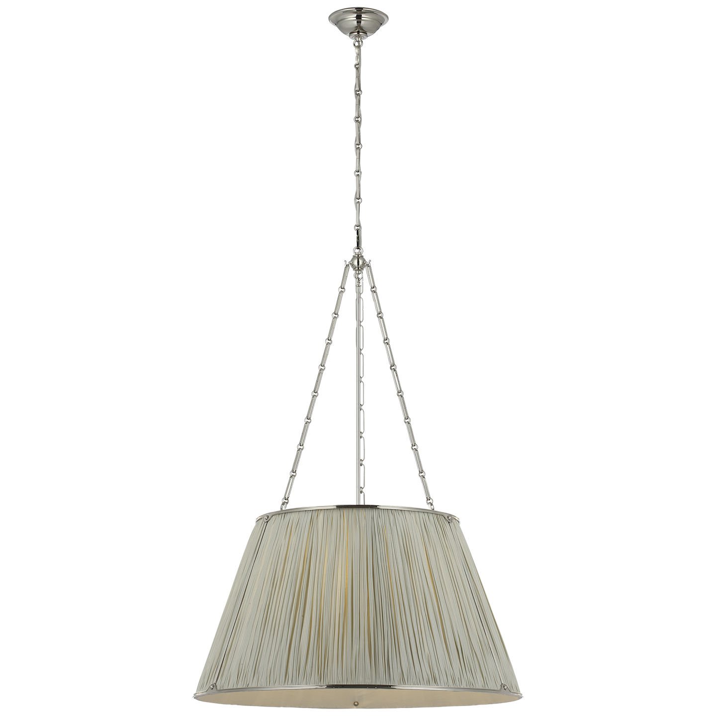 Allister 29" Hanging Shade | Polished Nickel | Schumacher Blue Charee Stripe Pleated Shade