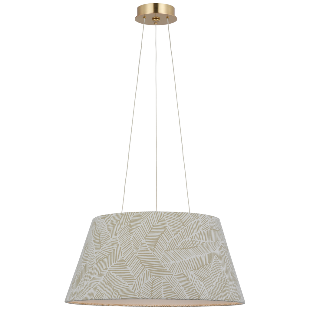 Caufield 21" Hanging Shade | Hand-Rubbed Antique Brass | Schumacher Taupe Abstract Leaf Shade