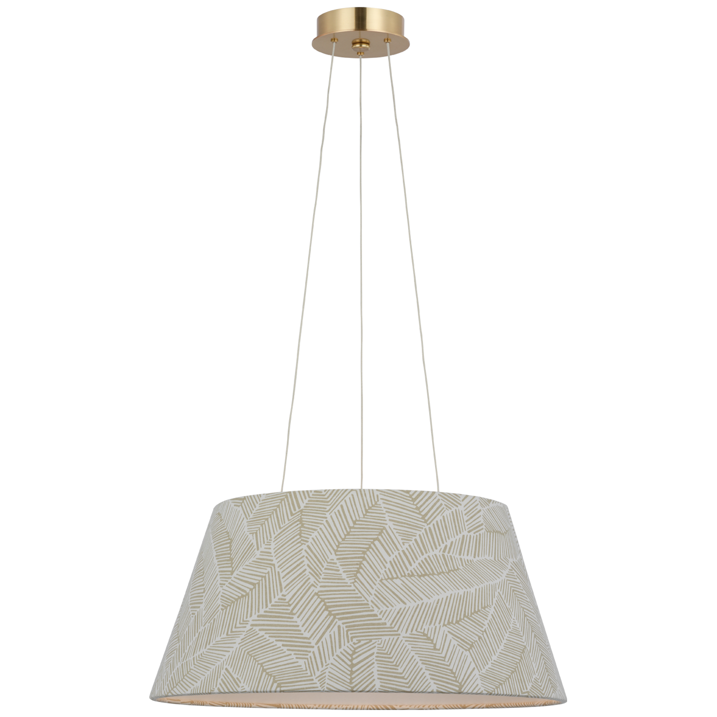 Caufield 21" Hanging Shade | Hand-Rubbed Antique Brass | Schumacher Taupe Abstract Leaf Shade