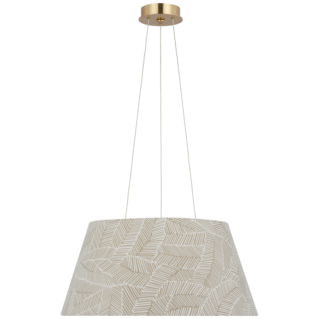 Caufield 21" Hanging Shade | Hand-Rubbed Antique Brass | Schumacher Taupe Abstract Leaf Shade