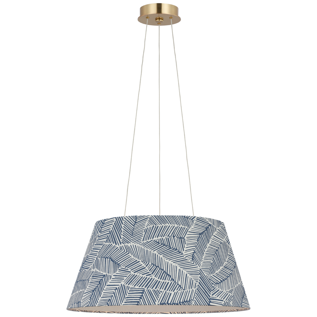 Caufield 21" Hanging Shade | Hand-Rubbed Antique Brass | Schumacher Navy Abstract Leaf Shade