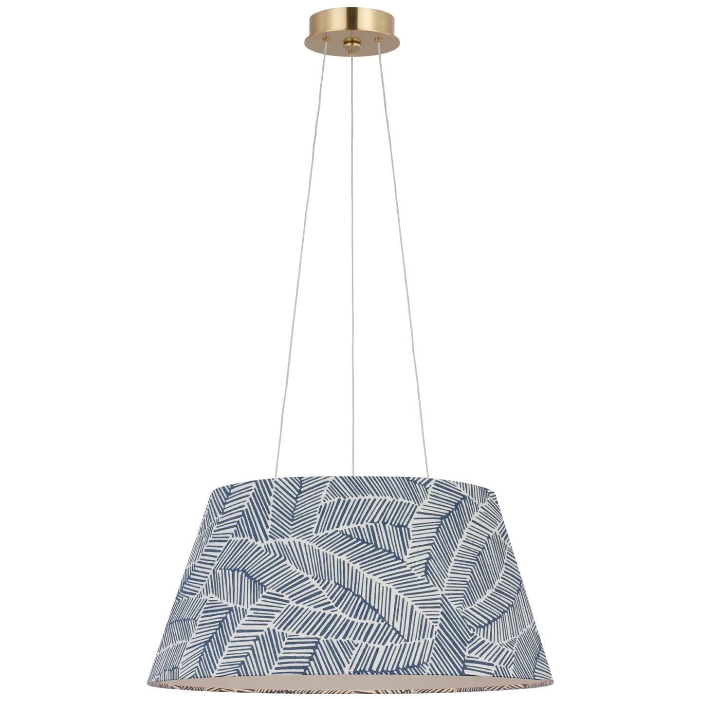 Caufield 21" Hanging Shade | Hand-Rubbed Antique Brass | Schumacher Navy Abstract Leaf Shade