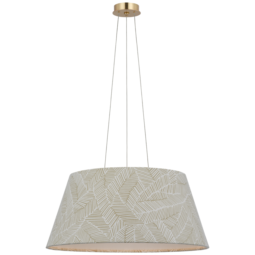 Caufield 29" Hanging Shade | Hand-Rubbed Antique Brass | Schumacher Taupe Abstract Leaf Shade