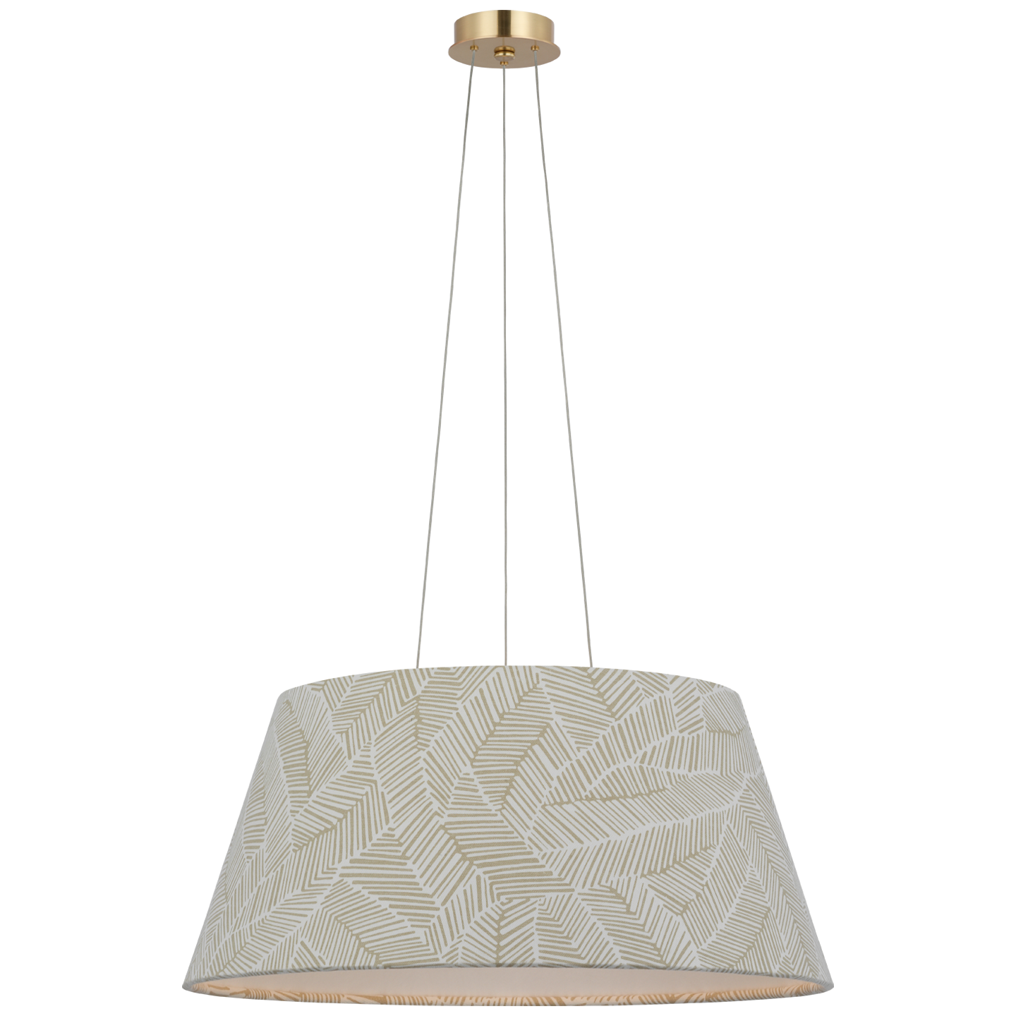 Caufield 29" Hanging Shade | Hand-Rubbed Antique Brass | Schumacher Taupe Abstract Leaf Shade