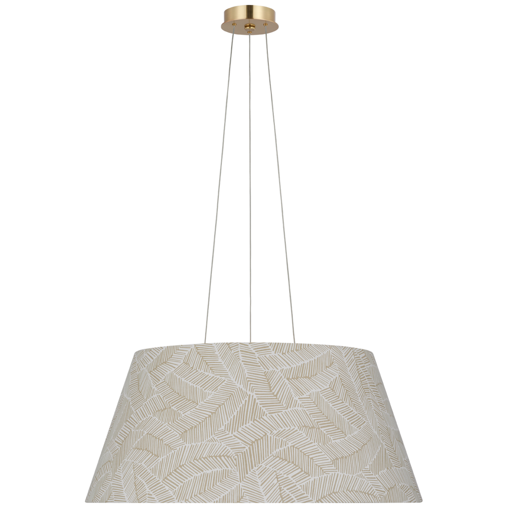Caufield 29" Hanging Shade | Hand-Rubbed Antique Brass | Schumacher Taupe Abstract Leaf Shade