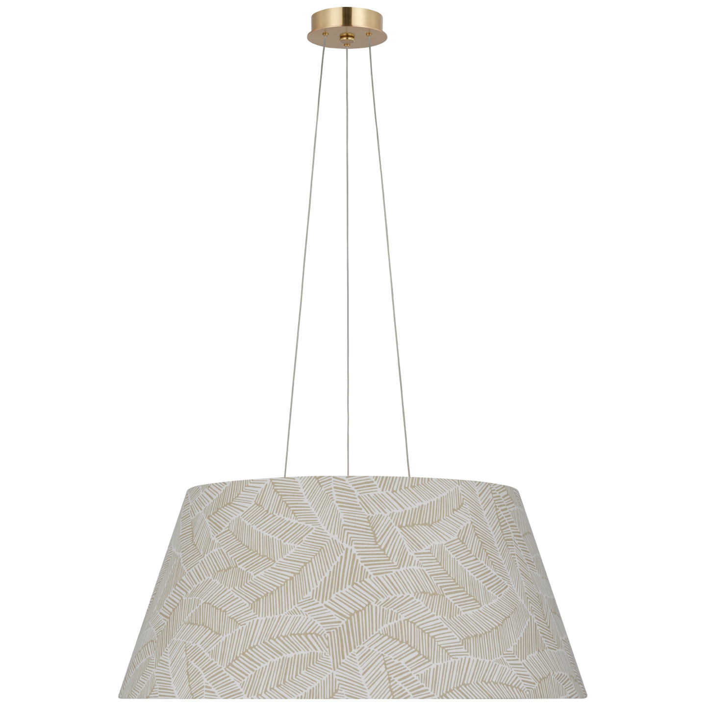 Caufield 29" Hanging Shade | Hand-Rubbed Antique Brass | Schumacher Taupe Abstract Leaf Shade