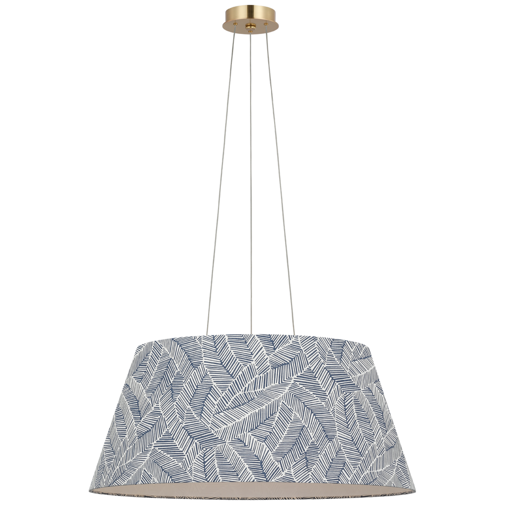 Caufield 29" Hanging Shade | Hand-Rubbed Antique Brass | Schumacher Navy Abstract Leaf Shade