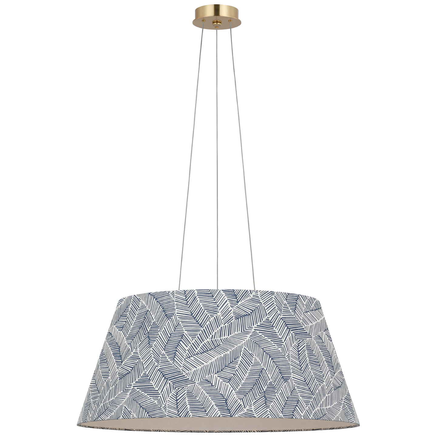 Caufield 29" Hanging Shade | Hand-Rubbed Antique Brass | Schumacher Navy Abstract Leaf Shade