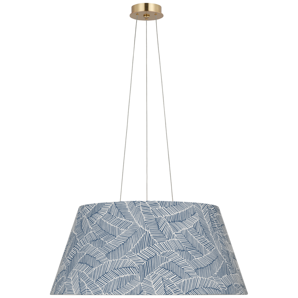 Caufield 29" Hanging Shade | Hand-Rubbed Antique Brass | Schumacher Navy Abstract Leaf Shade
