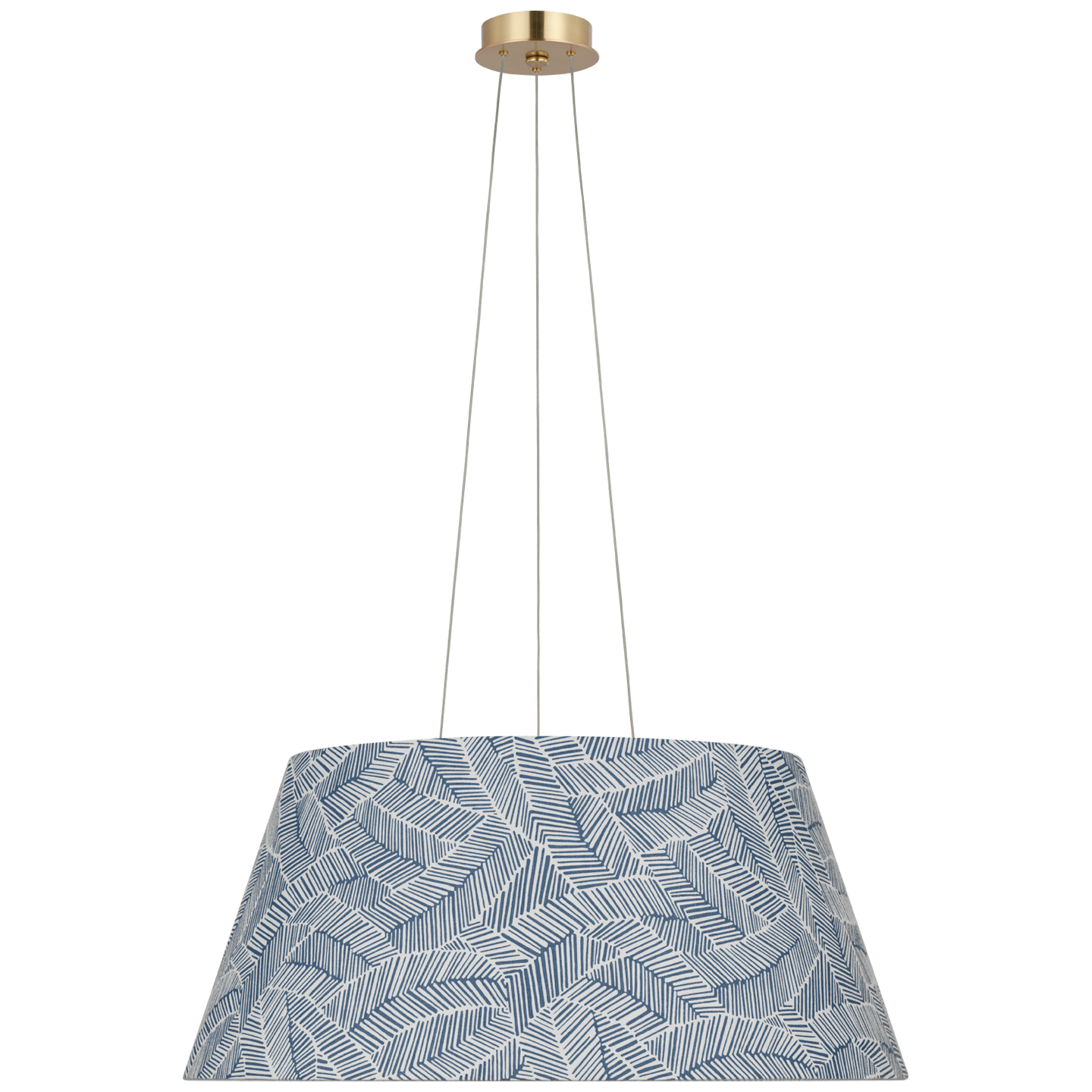 Caufield 29" Hanging Shade | Hand-Rubbed Antique Brass | Schumacher Navy Abstract Leaf Shade