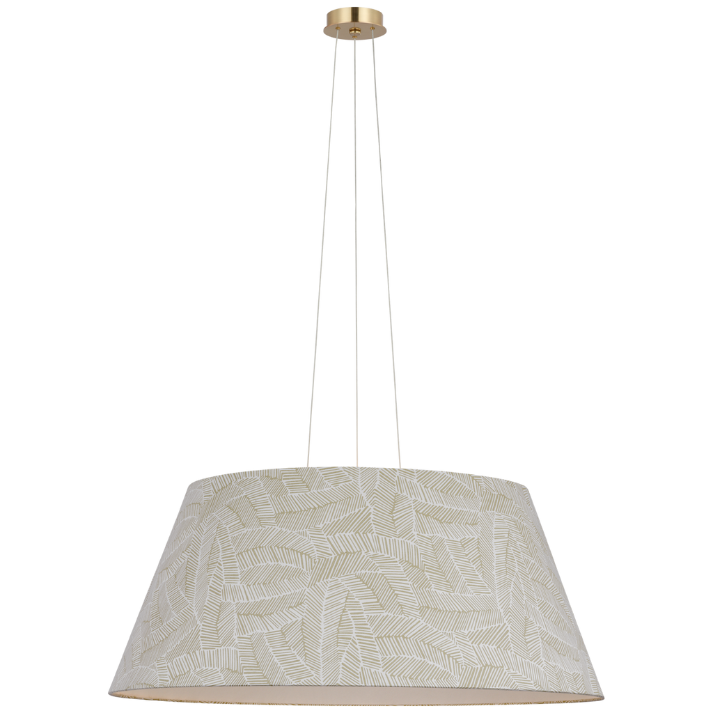 Caufield 39" Hanging Shade | Hand-Rubbed Antique Brass | Schumacher Taupe Abstract Leaf Shade