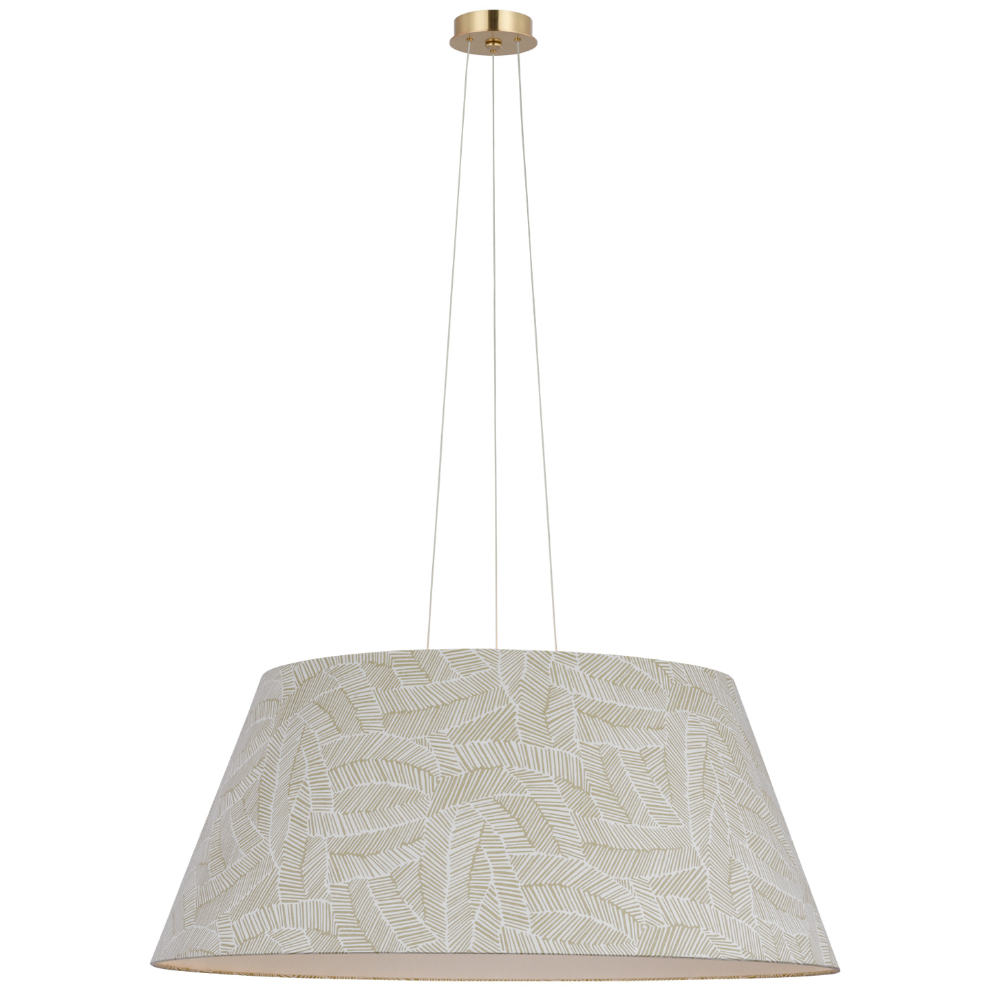 Caufield 39" Hanging Shade | Hand-Rubbed Antique Brass | Schumacher Taupe Abstract Leaf Shade