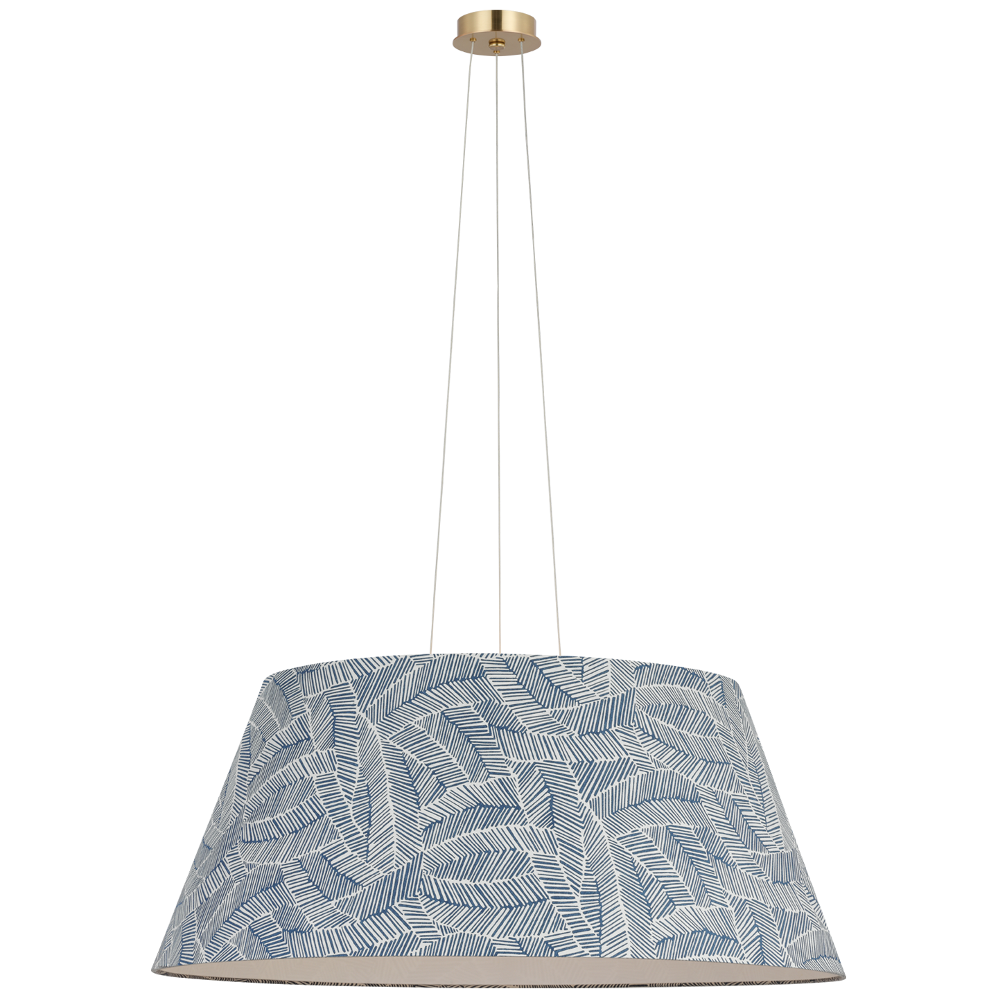 Caufield 39" Hanging Shade | Hand-Rubbed Antique Brass | Schumacher Navy Abstract Leaf Shade