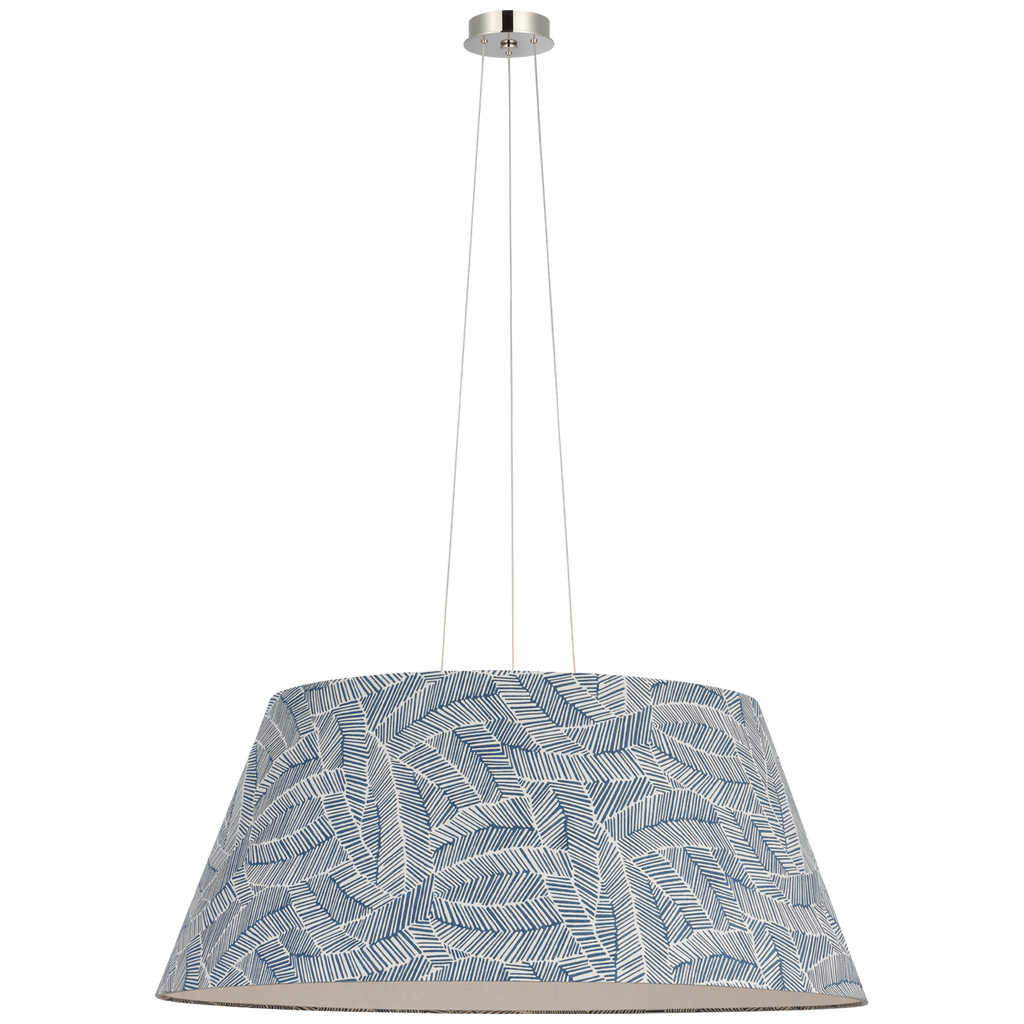 Caufield 39" Hanging Shade | Polished Nickel | Schumacher Navy Abstract Leaf Shade