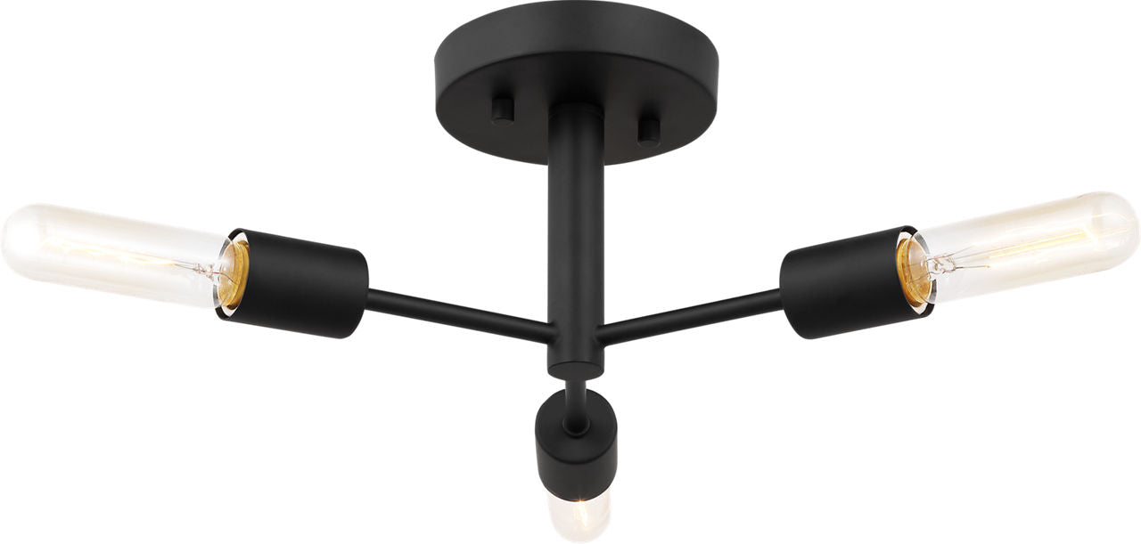Axis Three Light Semi-Flush Mount Midnight Black Bulbs Inc