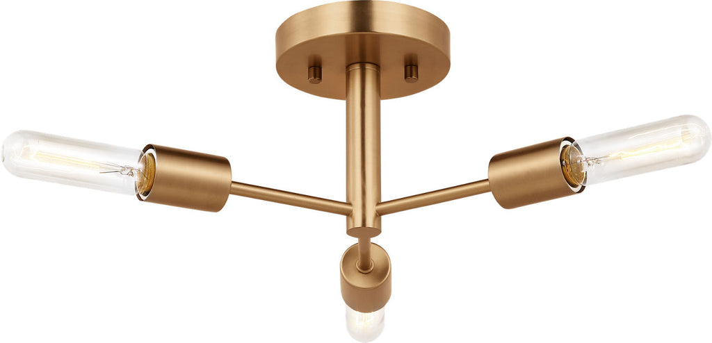Axis Three Light Semi-Flush Mount Satin Brass Bulbs Inc