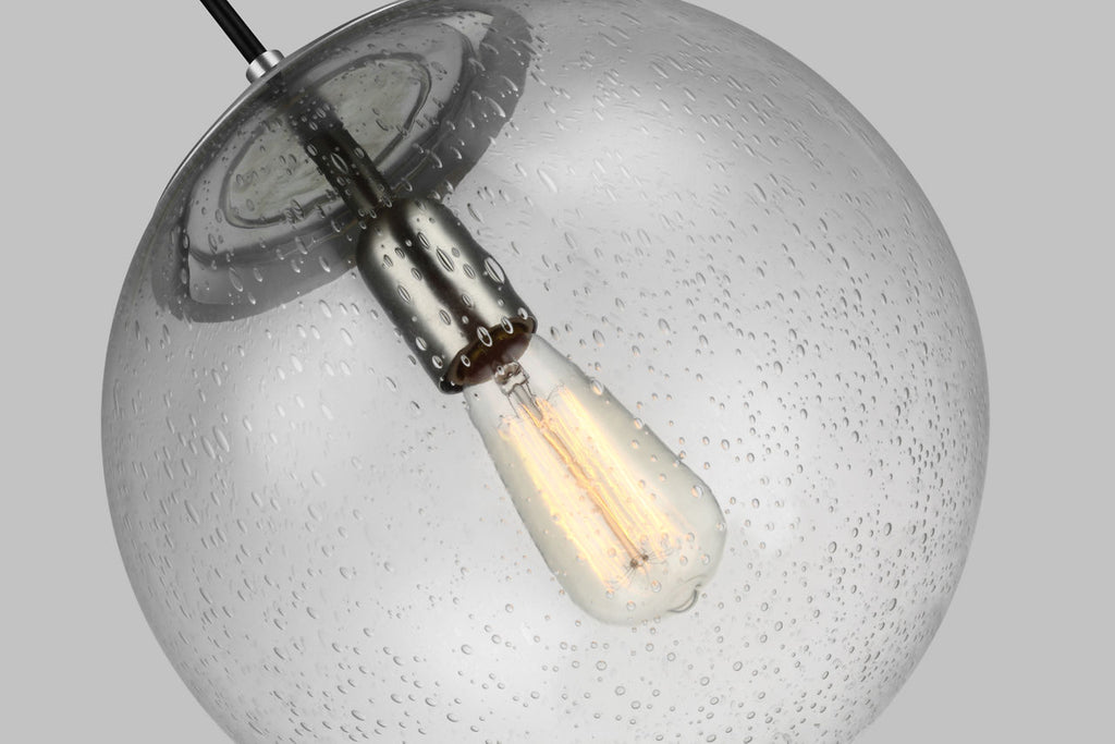 Leo Hanging Globe Large Pendant | Satin Aluminum | Clear Seeded Glass Bulb(s) Not Included