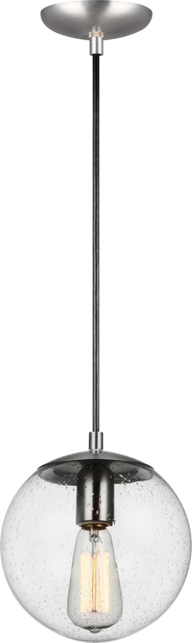 Leo Hanging Globe Small Pendant | Satin Aluminum | Clear Seeded Glass Bulb(s) Not Included