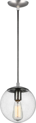 Leo Hanging Globe Small Pendant | Satin Aluminum | Clear Seeded Glass Bulb(s) Included