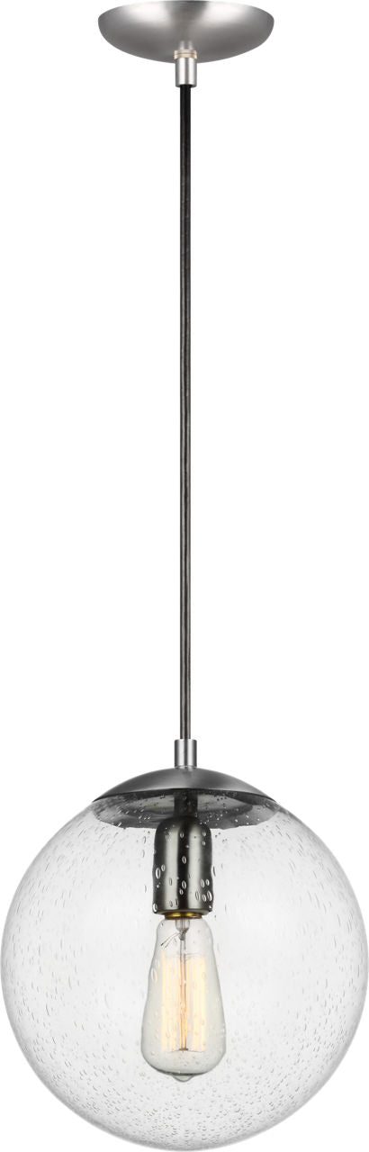 Leo Hanging Globe Medium Pendant | Satin Aluminum | Clear Seeded Glass Bulb(s) Not Included
