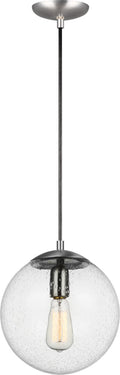Leo Hanging Globe Medium Pendant | Satin Aluminum | Clear Seeded Glass Bulb(s) Not Included