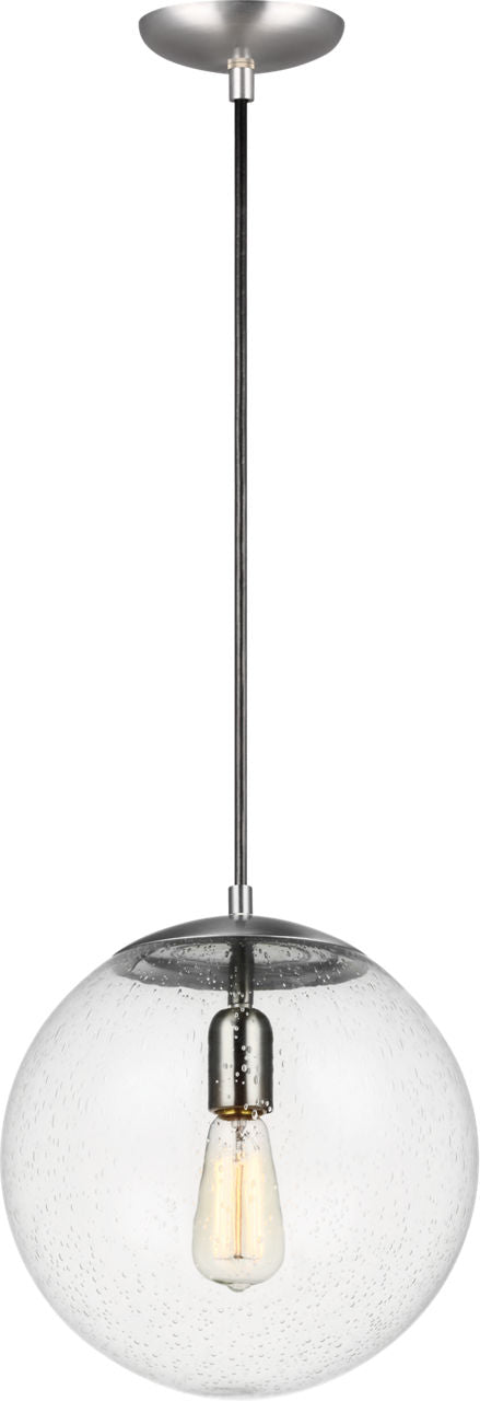 Leo Hanging Globe Large Pendant | Satin Aluminum | Clear Seeded Glass Bulb(s) Not Included