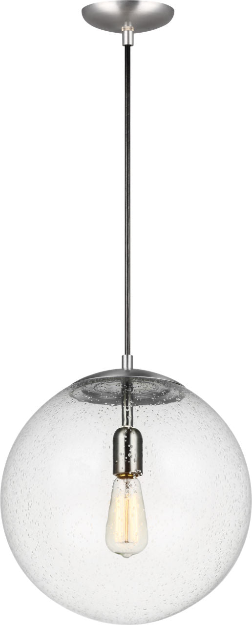 Leo Hanging Globe XL Pendant | Satin Aluminum | Clear Seeded Glass Bulb(s) Not Included