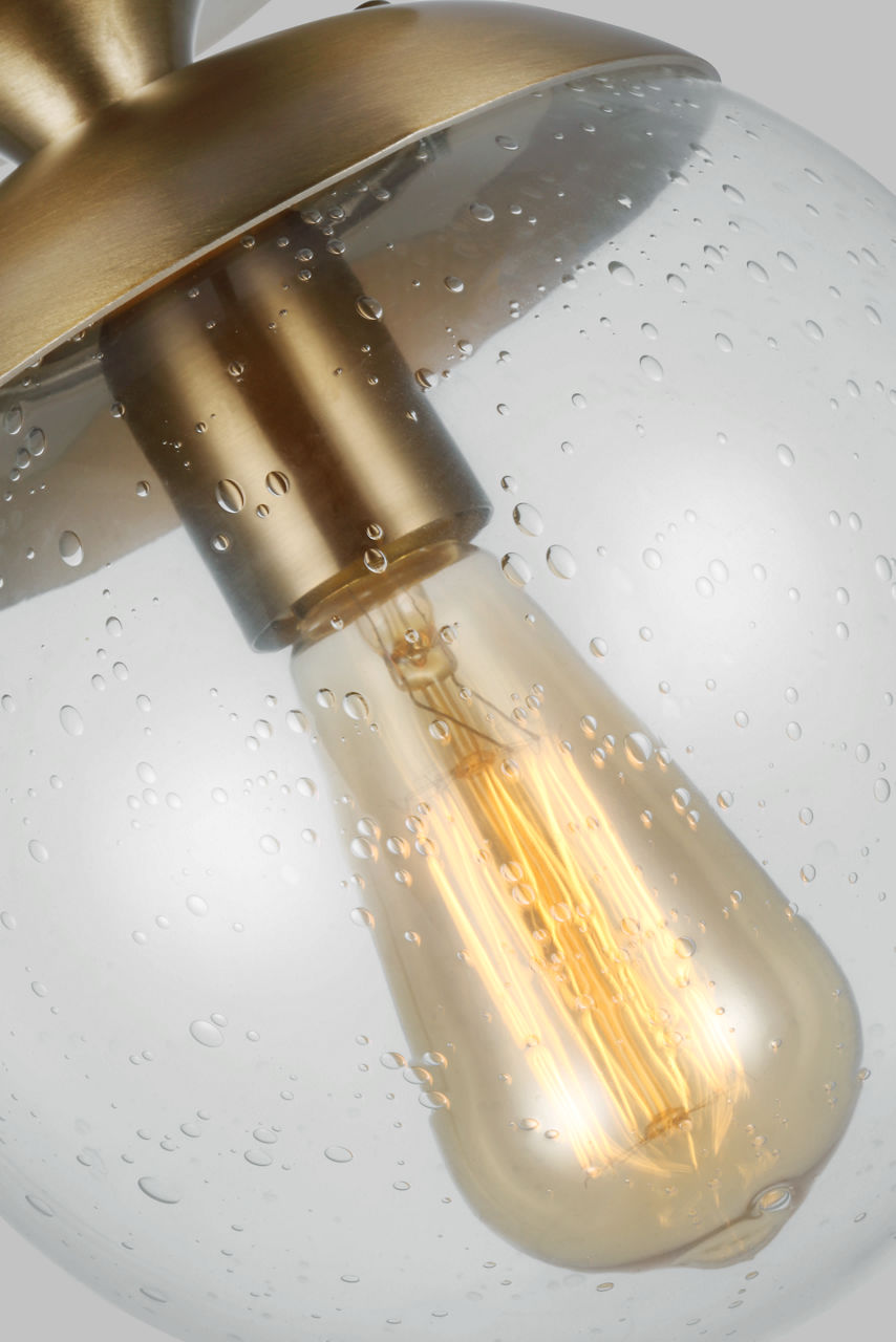 Leo Hanging Globe Flush Mount | Satin Brass | Clear Seeded Glass Bulb(s) Included