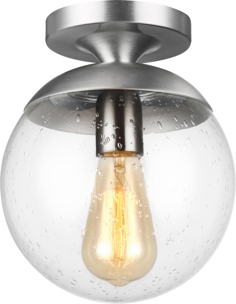 Leo Hanging Globe Flush Mount | Satin Aluminum | Clear Seeded Glass Bulb(s) Not Included