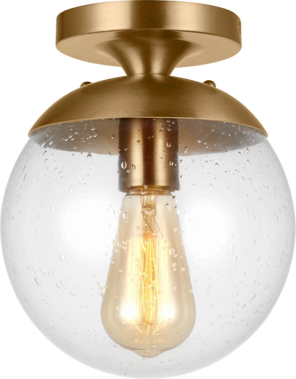 Leo Hanging Globe Flush Mount | Satin Brass | Clear Seeded Glass Bulb(s) Included